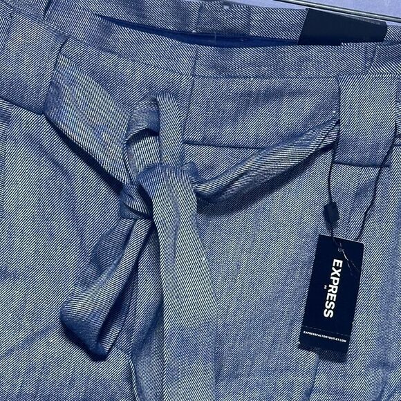 Express Blue Ankle High Rise Belted Linen Blend Pant NWT MSRP $79.98 - Picture 11 of 14